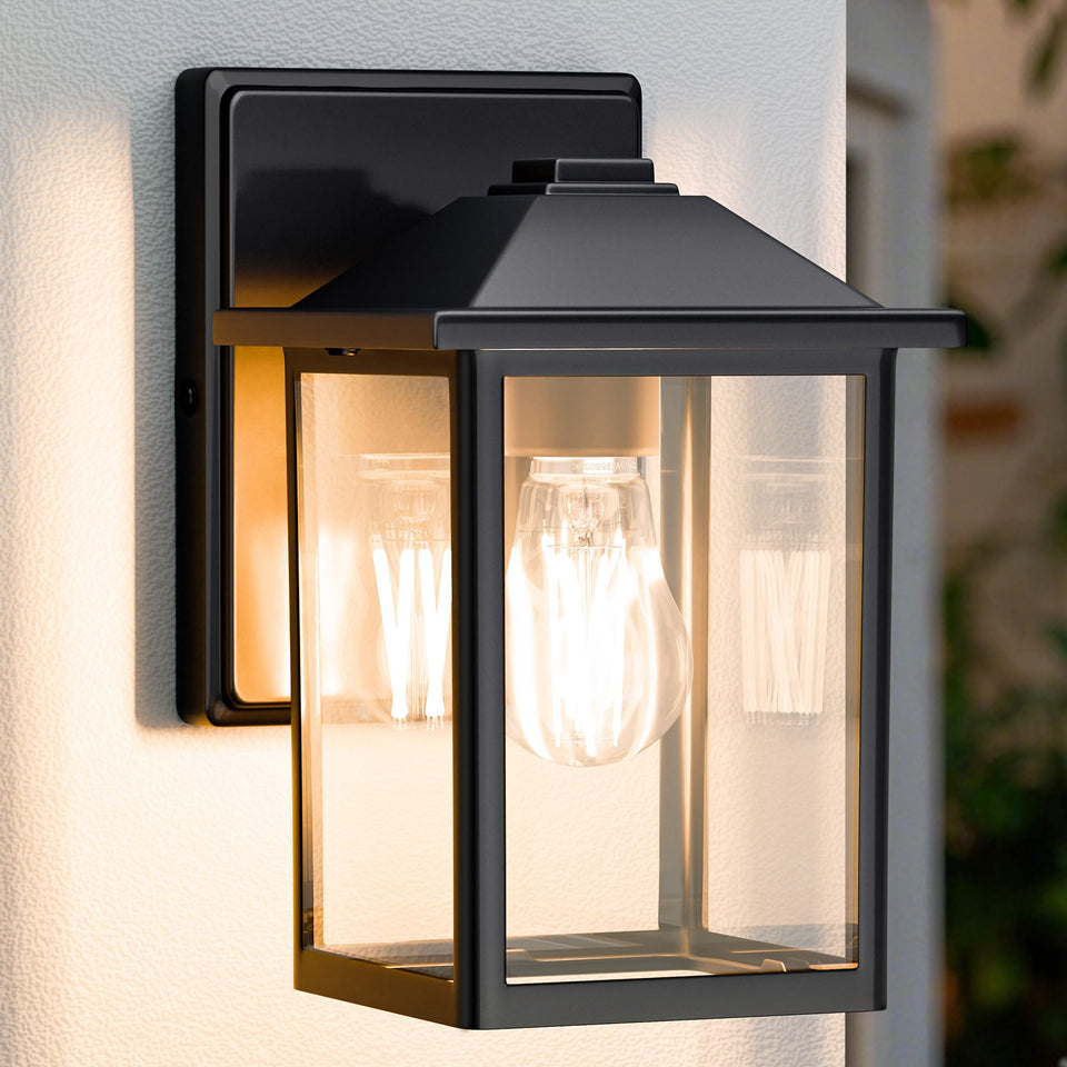 MATAMEYE outdoor wall lantern with clear glass for bright curb appeal