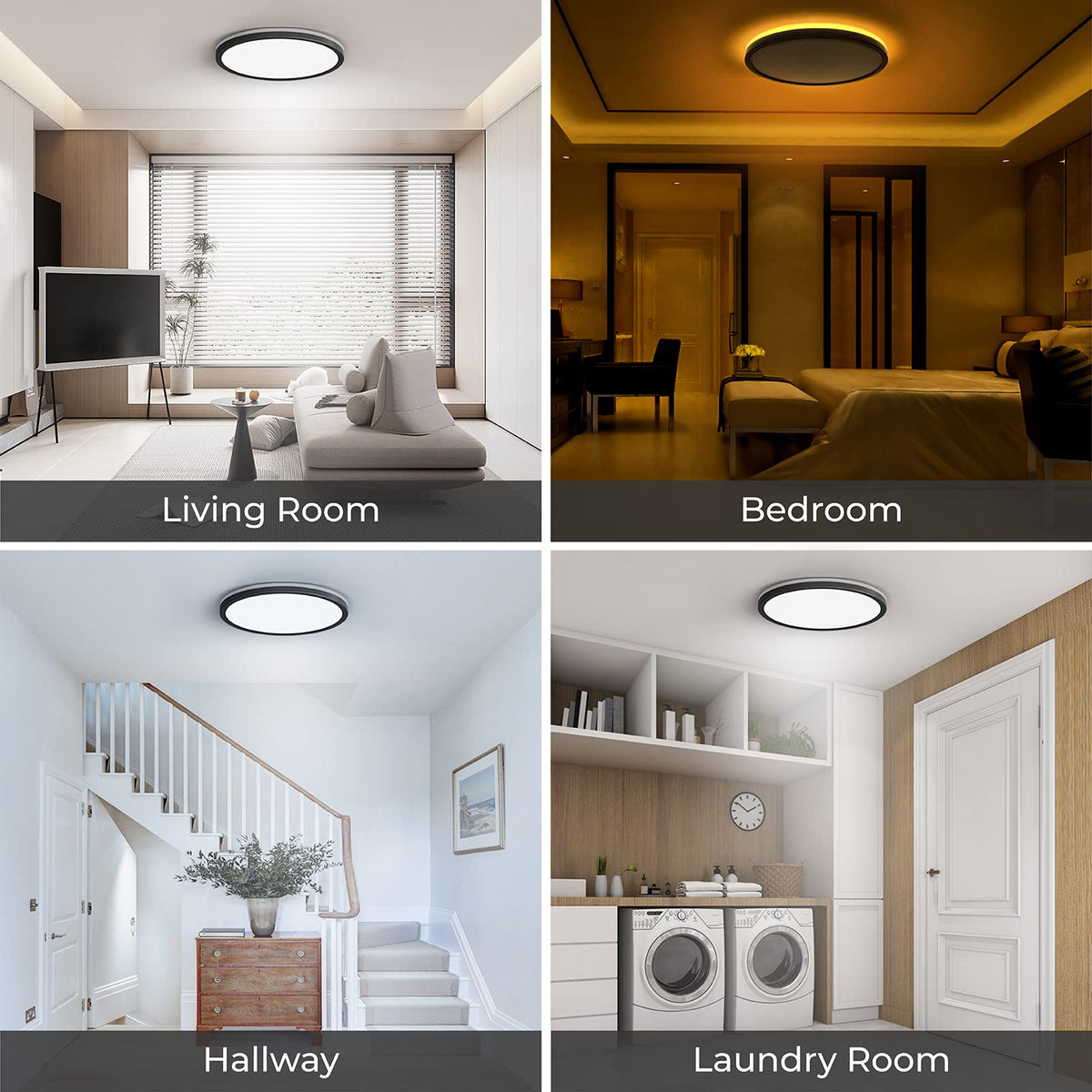 Matane 12-inch LED flush mount 3000K warm white option for cozy living spaces.