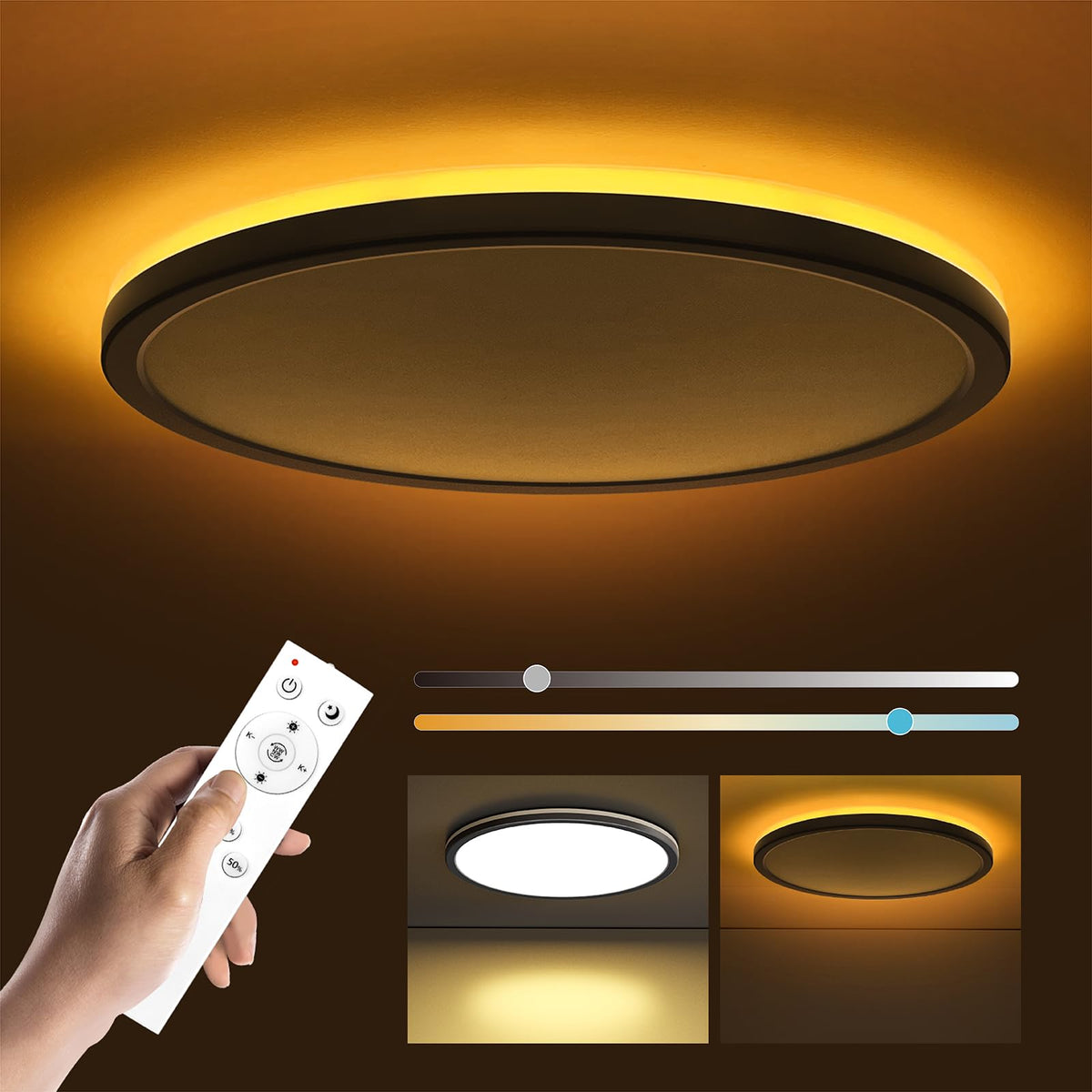 Matane 12in LED flush mount ceiling light with remote for dimming