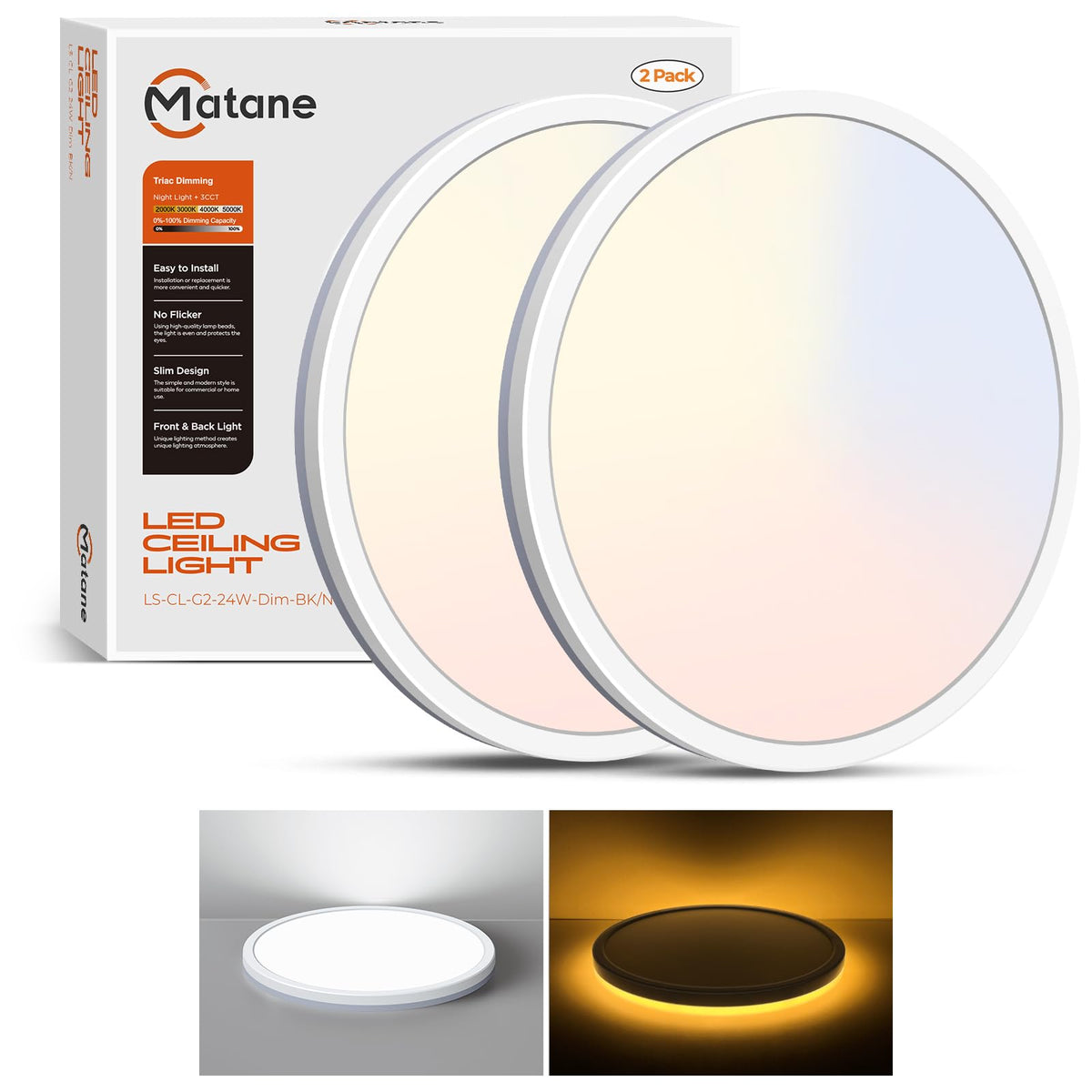 Matane 2Pack LED flush mount night light close-up showing warm, soft glow.