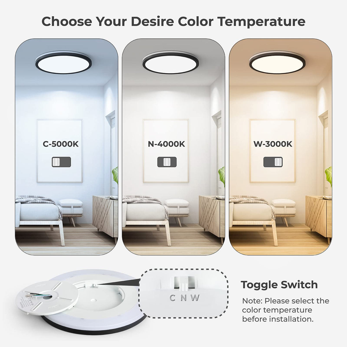 Matane 2Pack LED flush mount night light mode highlights subtle 2000K glow for night ambience.