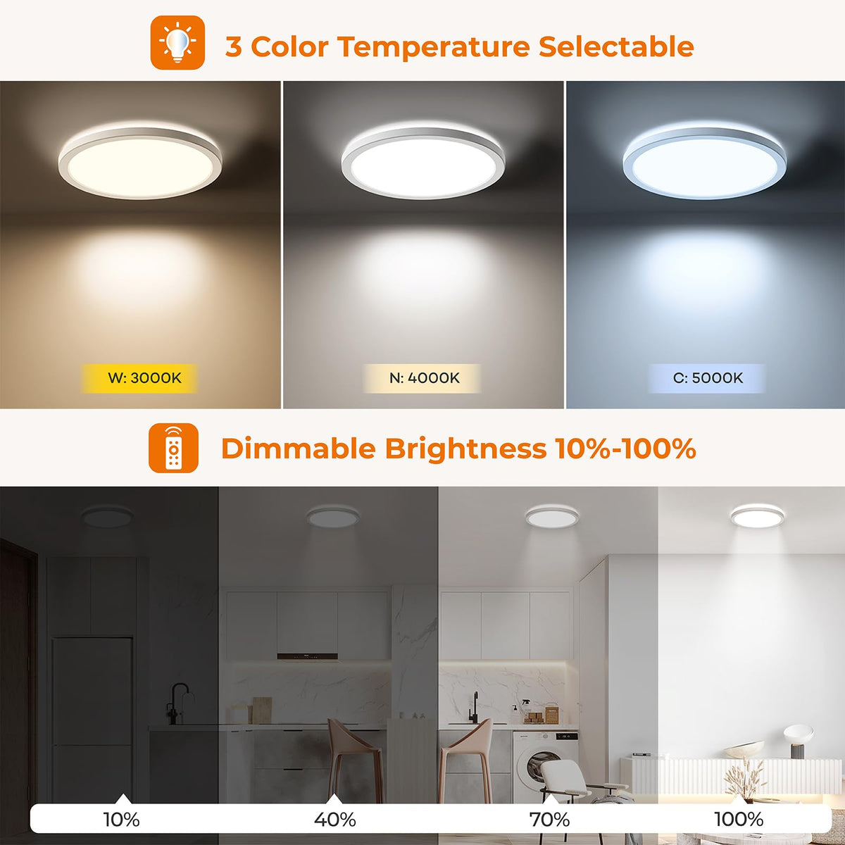 Matane three-color-temperature fixture for warm to cool ambiance 3000K-5000K