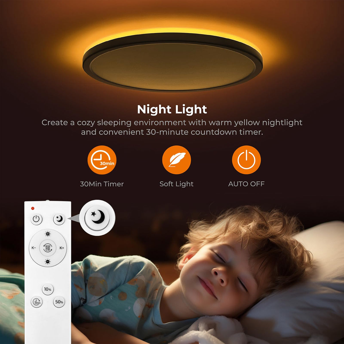 Matane ceiling light 30-minute timer for gradual sleep routine