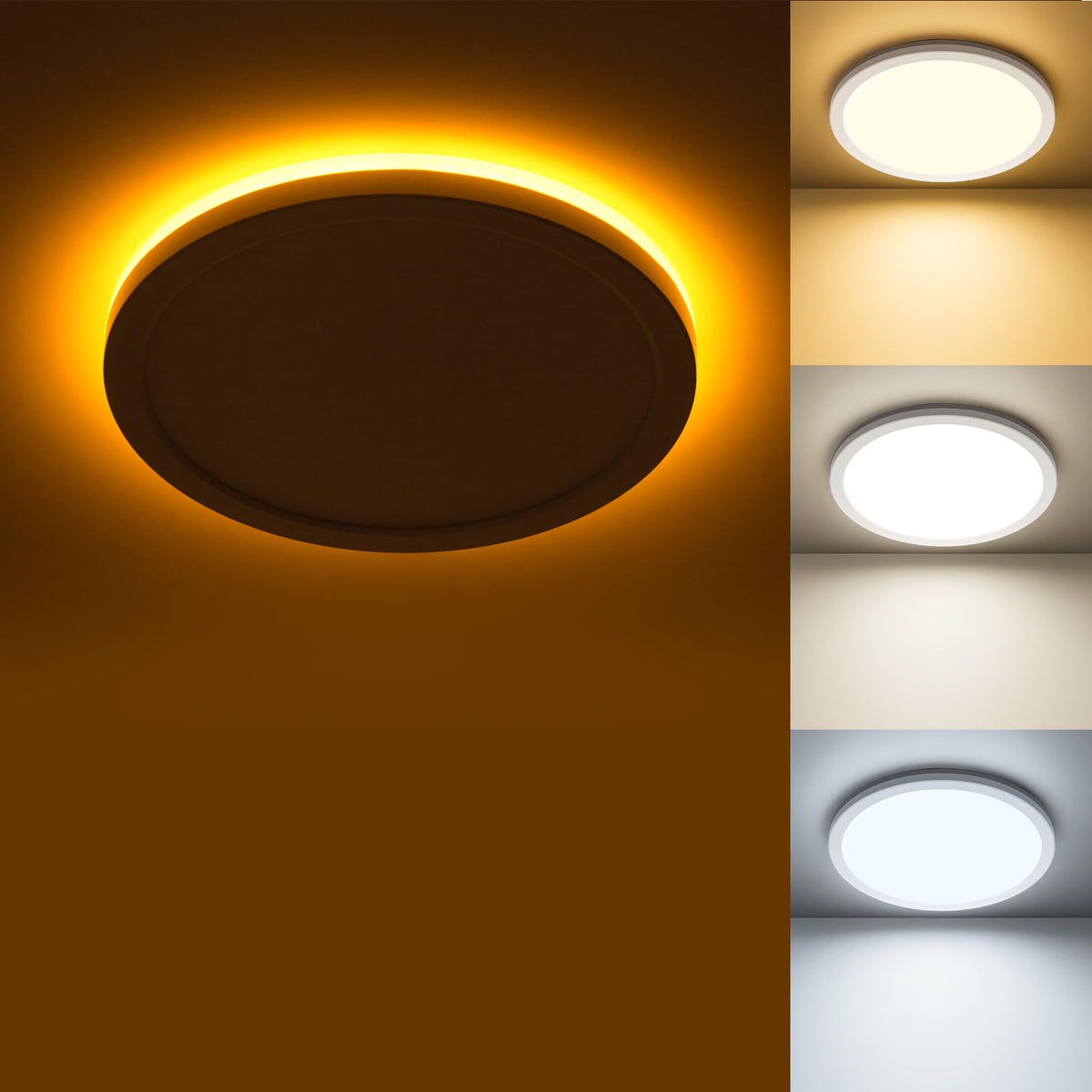Matane LED flush mount night light on provides a warm, gentle glow for nighttime routines.