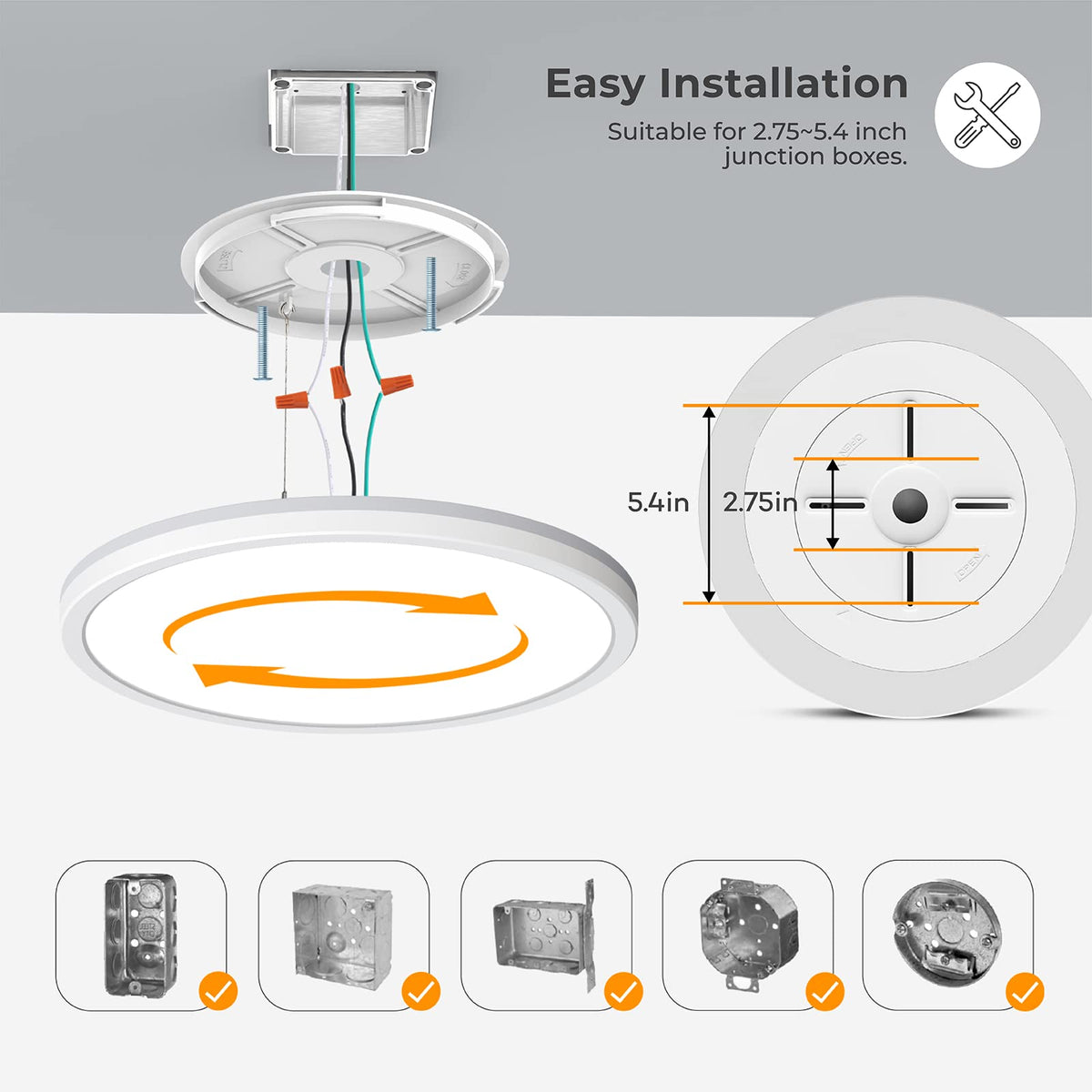 Matane round white LED flush mount fits modern interiors.