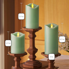 Matchless Candle Co. Luminara pastel-green gift-pack candle set ready for gifting.