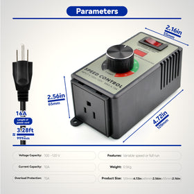 Matell precision potentiometer knob enables fine speed tuning.