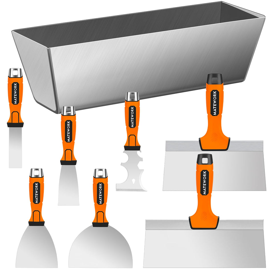 Matework 8-piece drywall knife set for smooth finishes and quick repairs.