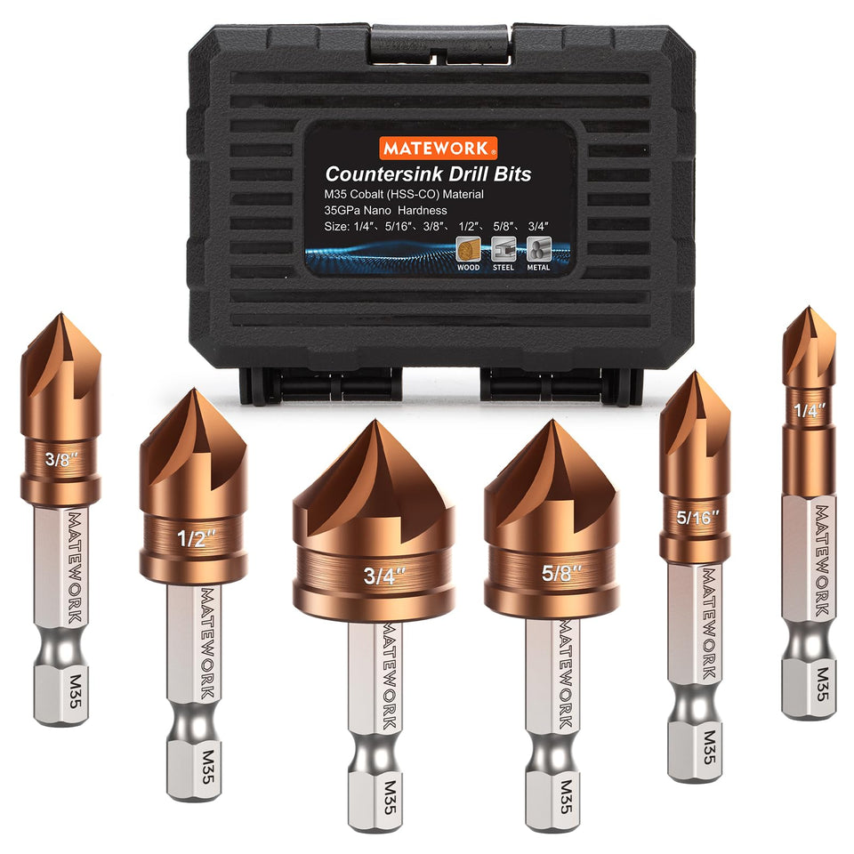 Matework 1/4 inch cobalt countersink bit for precise chamfers in metal and wood.