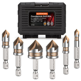 Matework countersink bit set in case for fast, accurate metal and wood work.