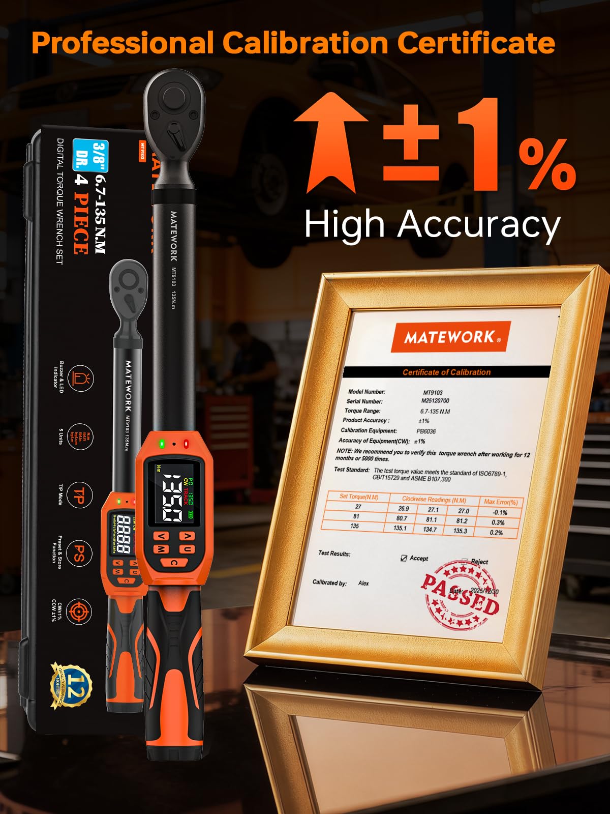 Matework digital torque wrench displaying peak and trace modes