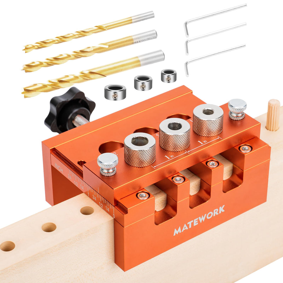 Matework Dowel Jig with adjustable width for precise drilling alignment