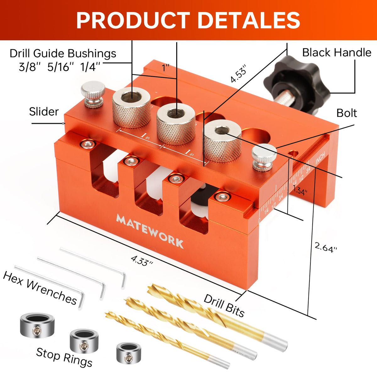 Matework Dowel Jig kit including drill bits and stop rings for versatility