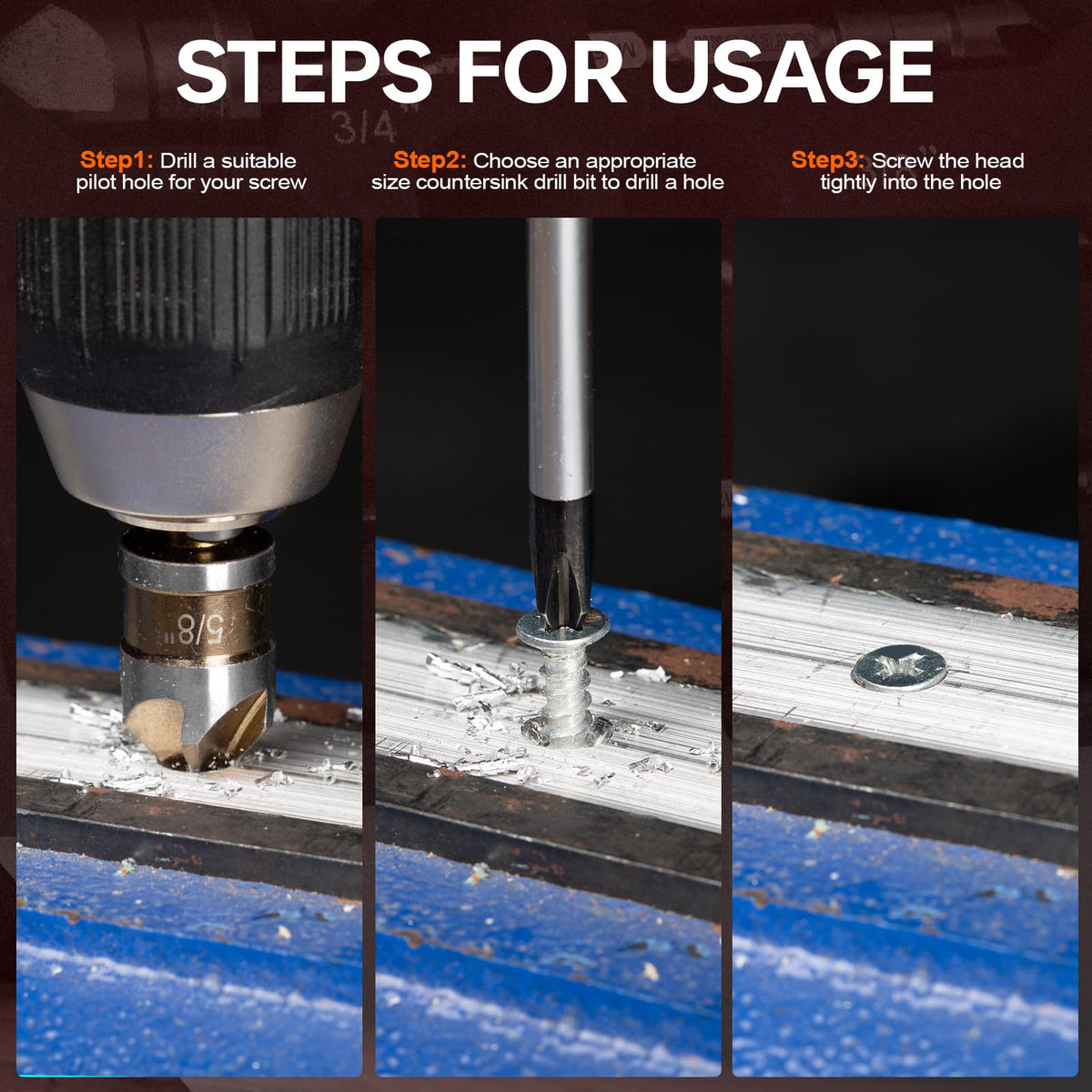 Matework laser-engraved step sizes aid quick, precise countersinking.
