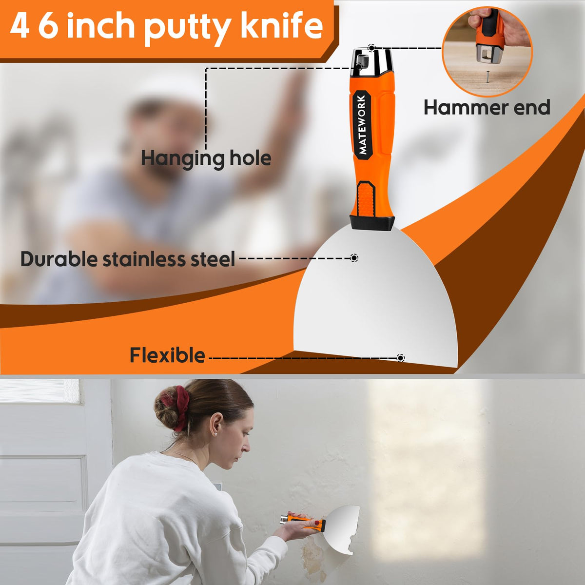 Matework scraper with carbide edge for paint removal and cleanup.
