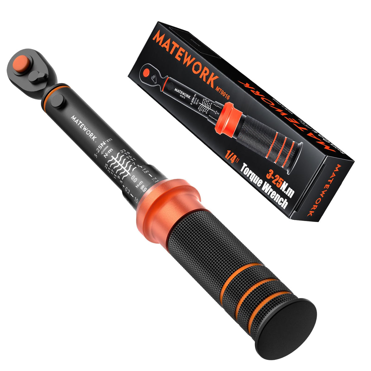 Matework torque wrench dial shows dual-range scale for precision.