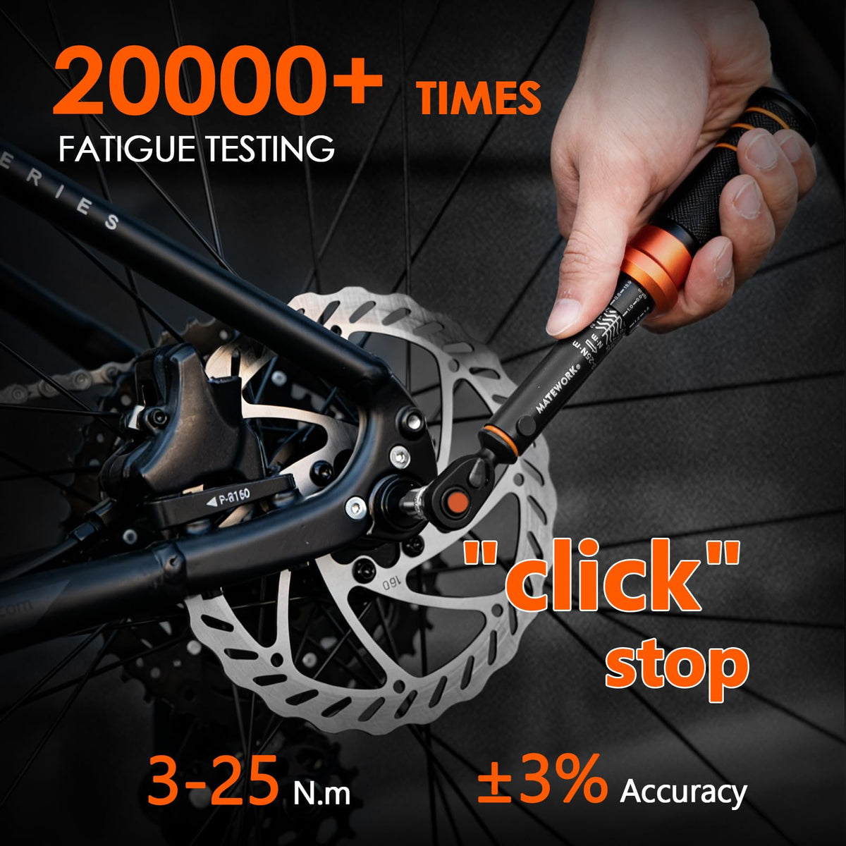 Matework torque wrench click-stop emits a clear click for accuracy.