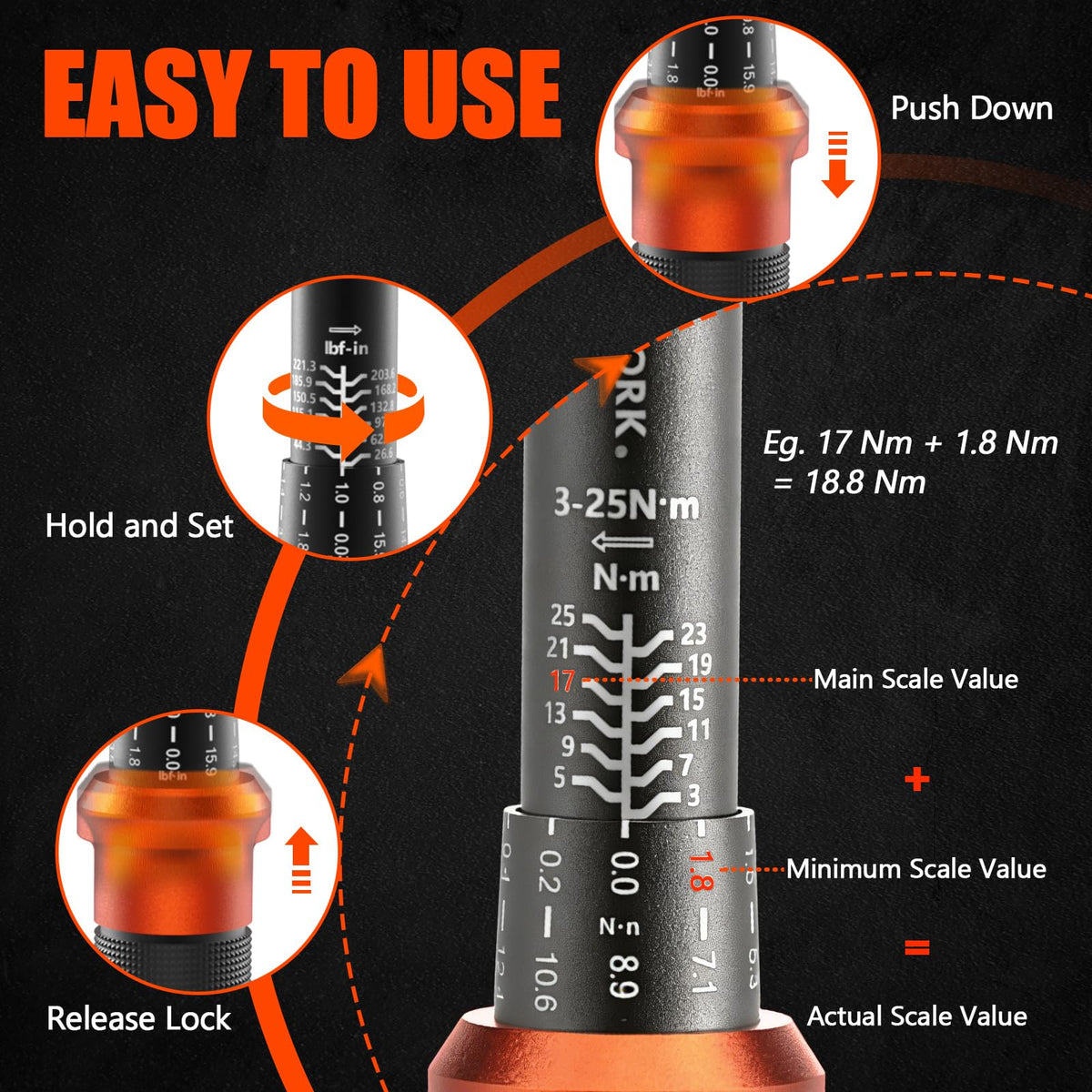 Locking knob on Matework wrench secures the torque setting.