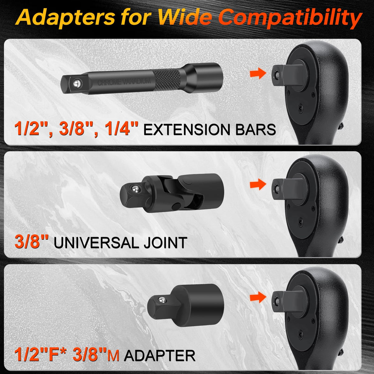 Matework includes adapters image highlights versatile compatibility.