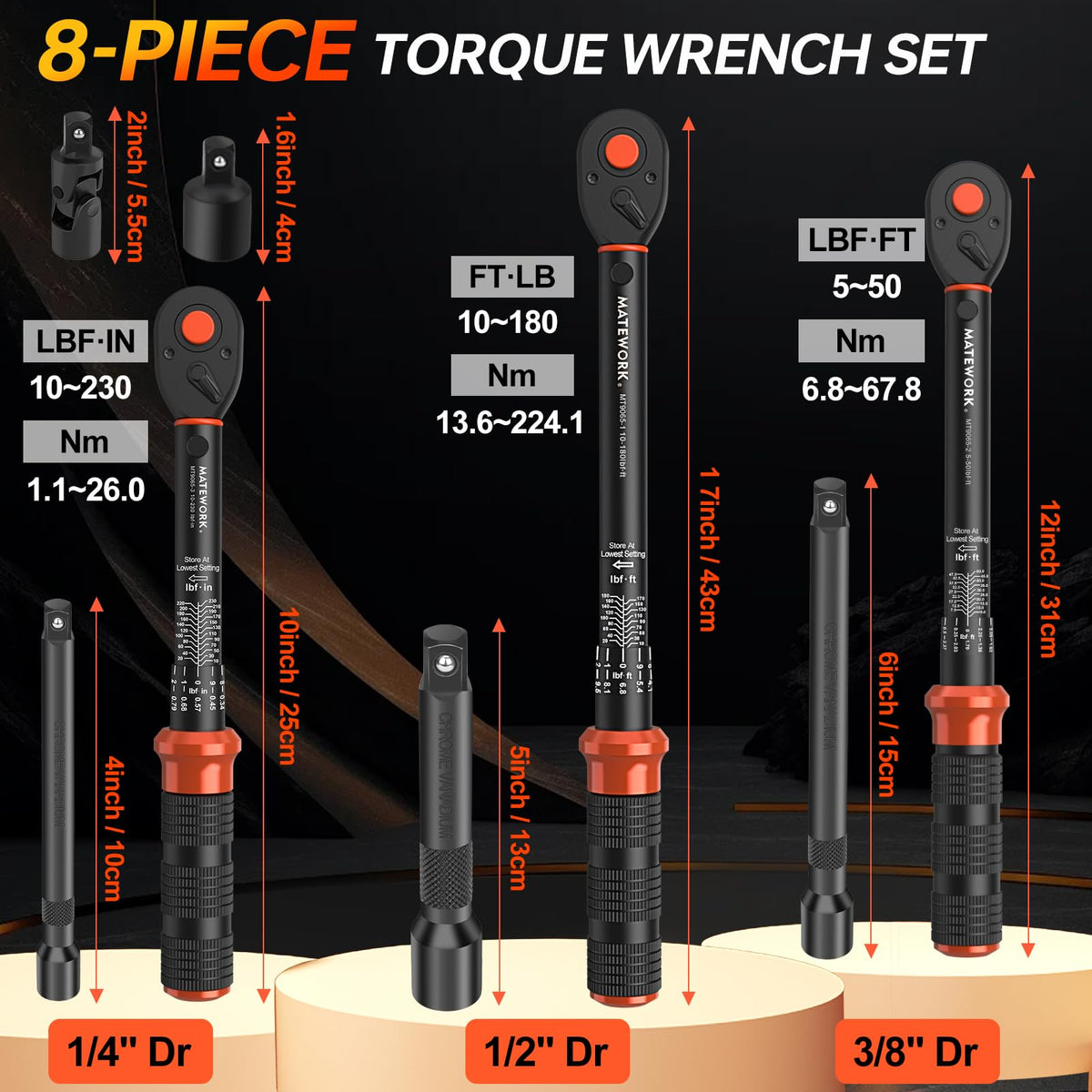 Matework torque wrench set angle dial close-up highlighting quick-release for easy adjustments.