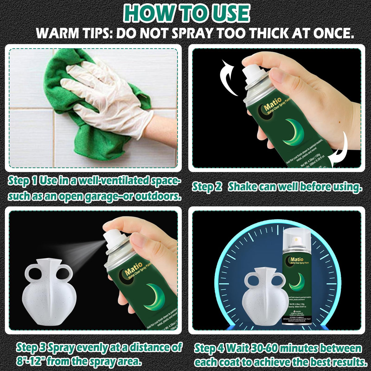 Matio matte clear coat suitable for metal, wood, plastic, glass.