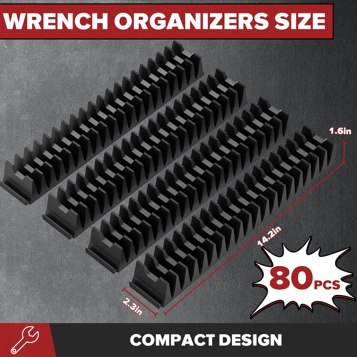 Matscover wrench holder with metric and imperial labels for quick size identification.
