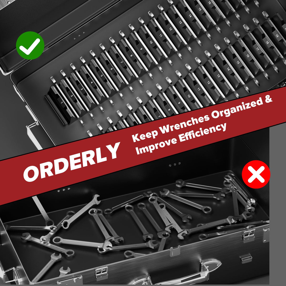 Matscover compact organizer saves space while storing a variety of wrenches.