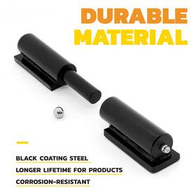 MATTIN hinge plate detail shows thick steel and black finish.
