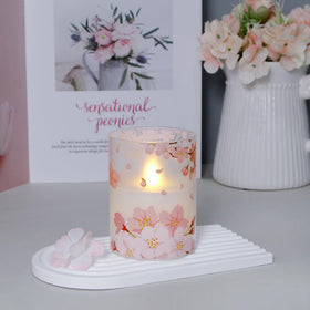 Mavandes cherry blossoms glass candle, 5-inch, remote control for easy use
