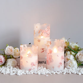 Mavandes cherry blossoms glass candle, 6-inch, timer features for automatic lighting
