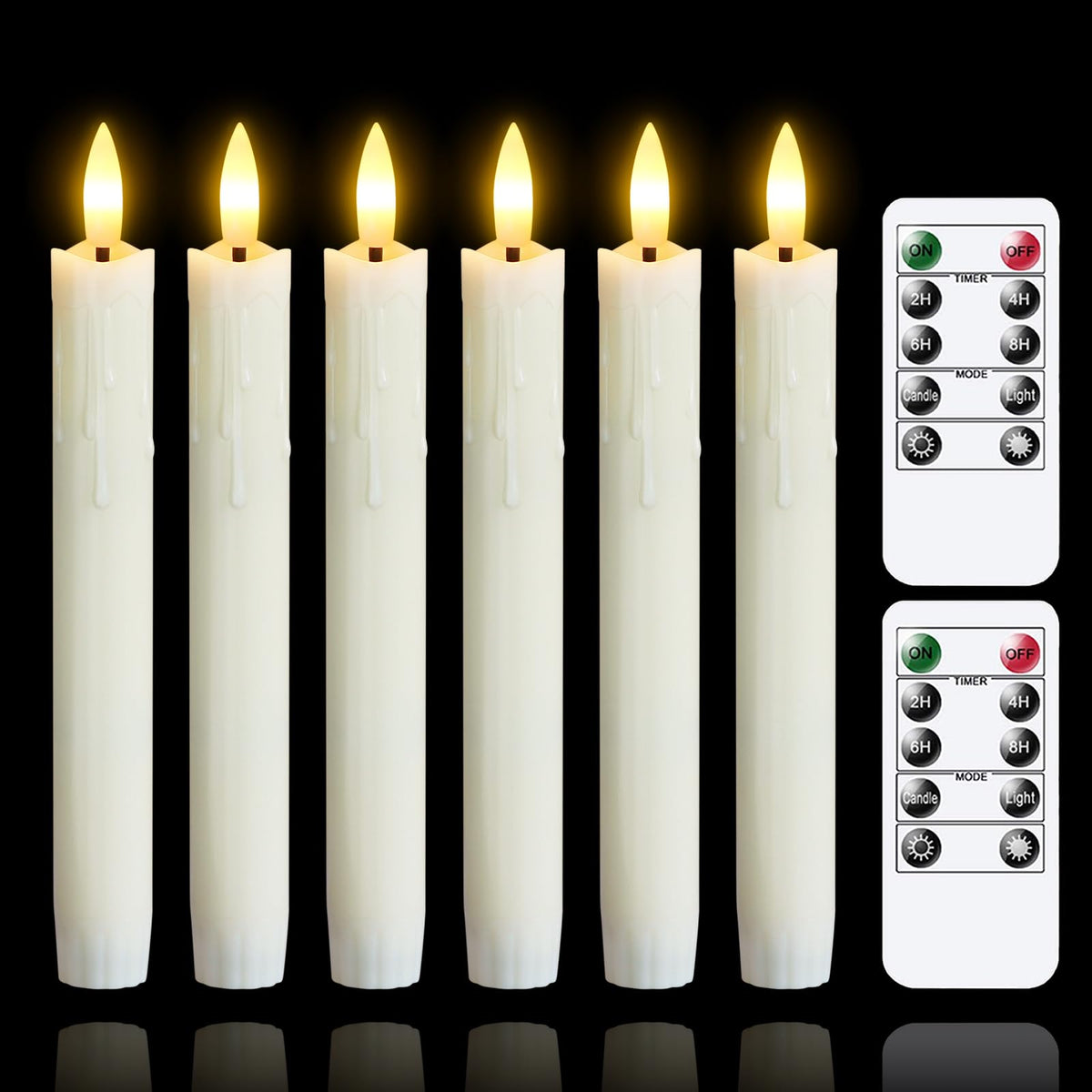 Mavandes ivory flameless taper candle, 7.5 inches tall, safe ambient lighting