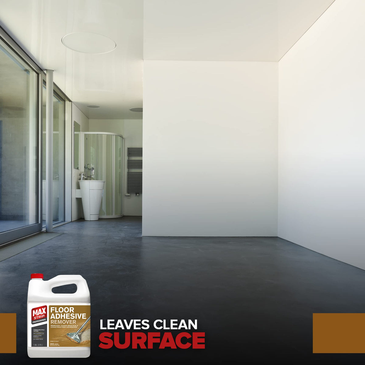 Effective adhesive stripping on concrete and wood floors with Max Strip