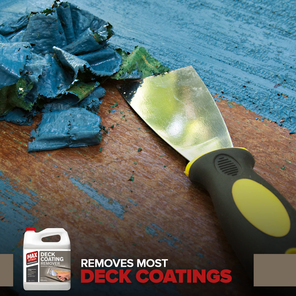 No harsh odor feature highlighted for Max Strip Deck Coating Remover