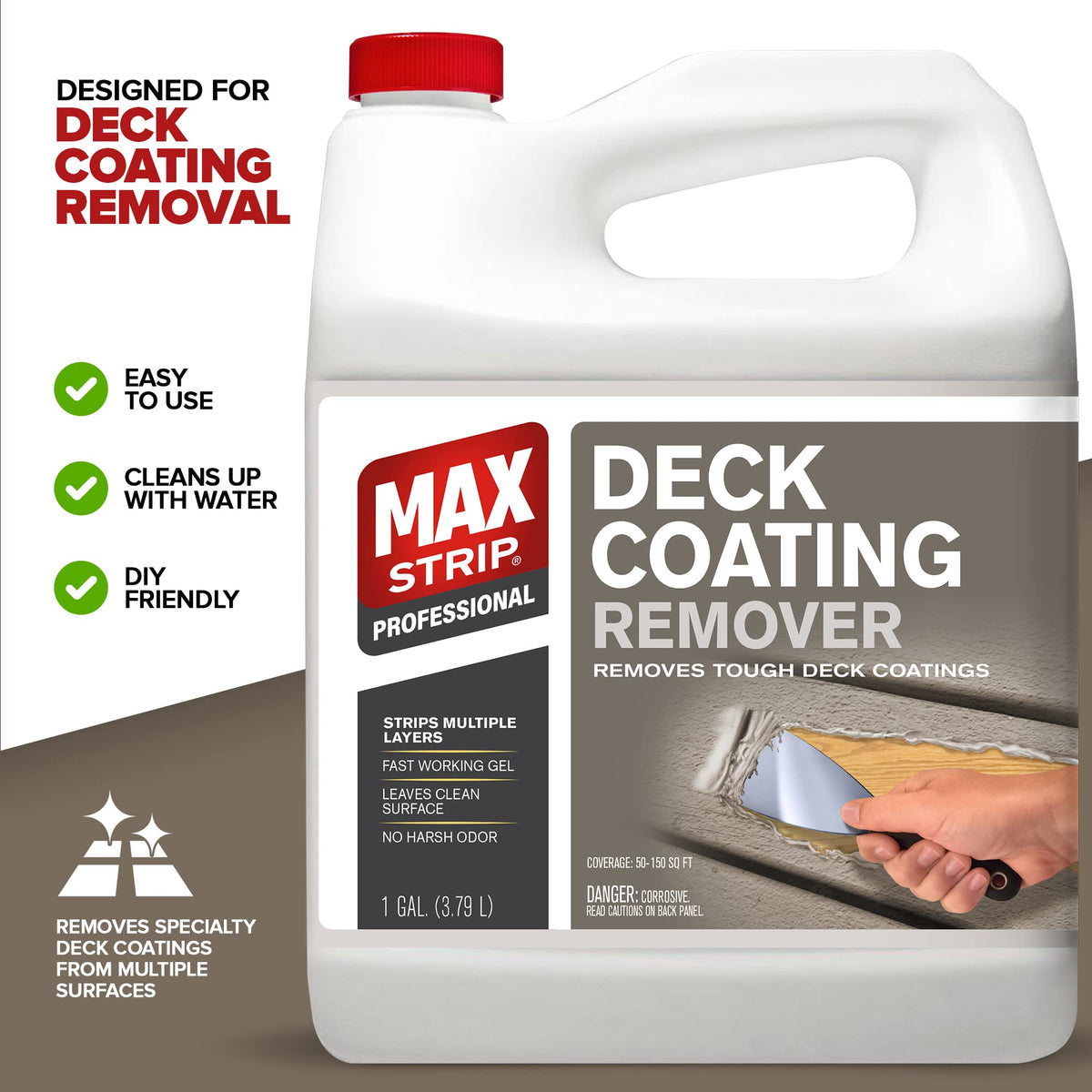Scraper removal action with Max Strip Deck Coating Remover