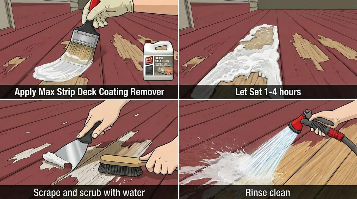 Gel in action from Max Strip Deck Coating Remover demonstrating coating stripping