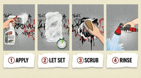 Max Strip graffiti remover spray bottle illustrating easy application for walls.