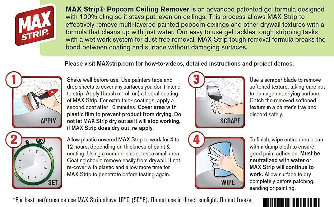 Max Strip popcorn ceiling removal closeup showcases texture softening before scraping