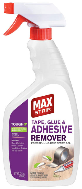 Max Strip remover spray gel glues on metal and wood surfaces without harsh fumes.