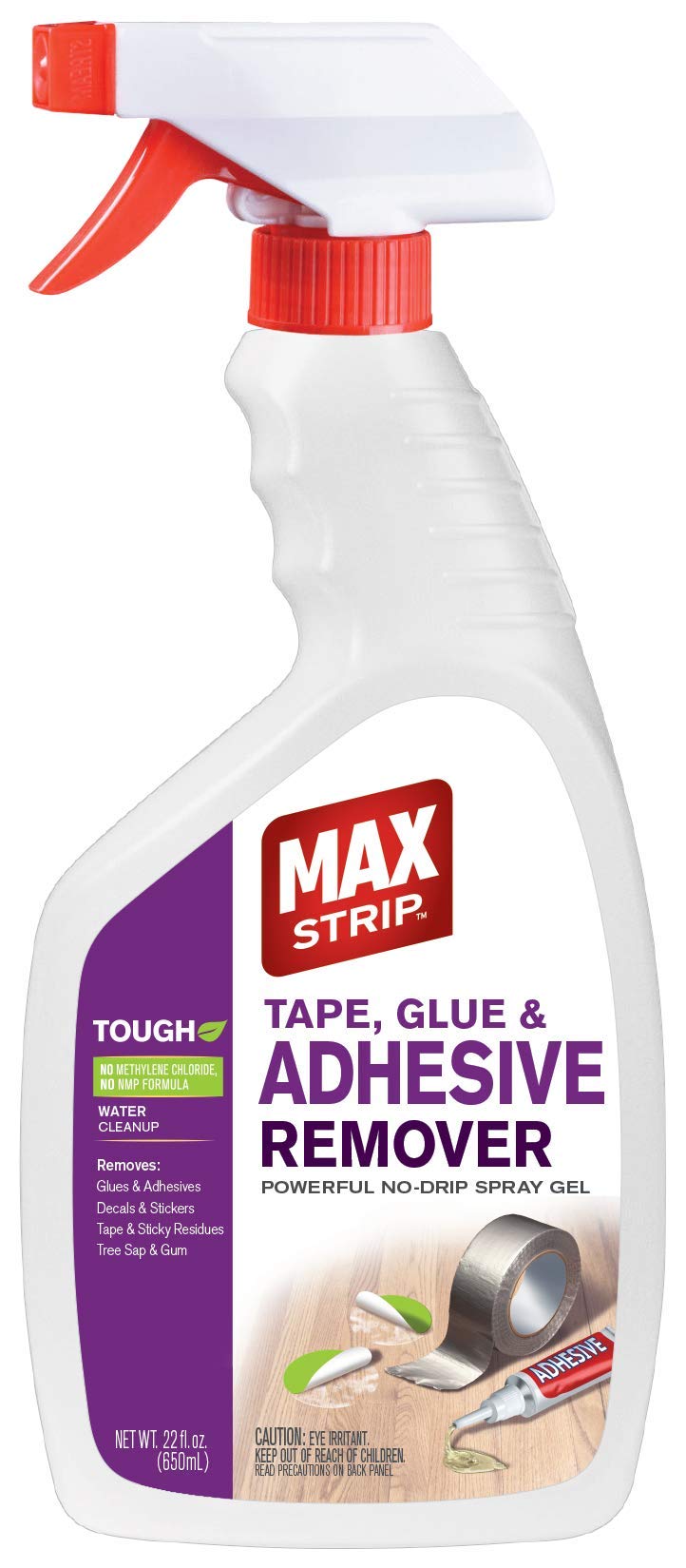 Max Strip remover spray gel glues on metal and wood surfaces without harsh fumes.