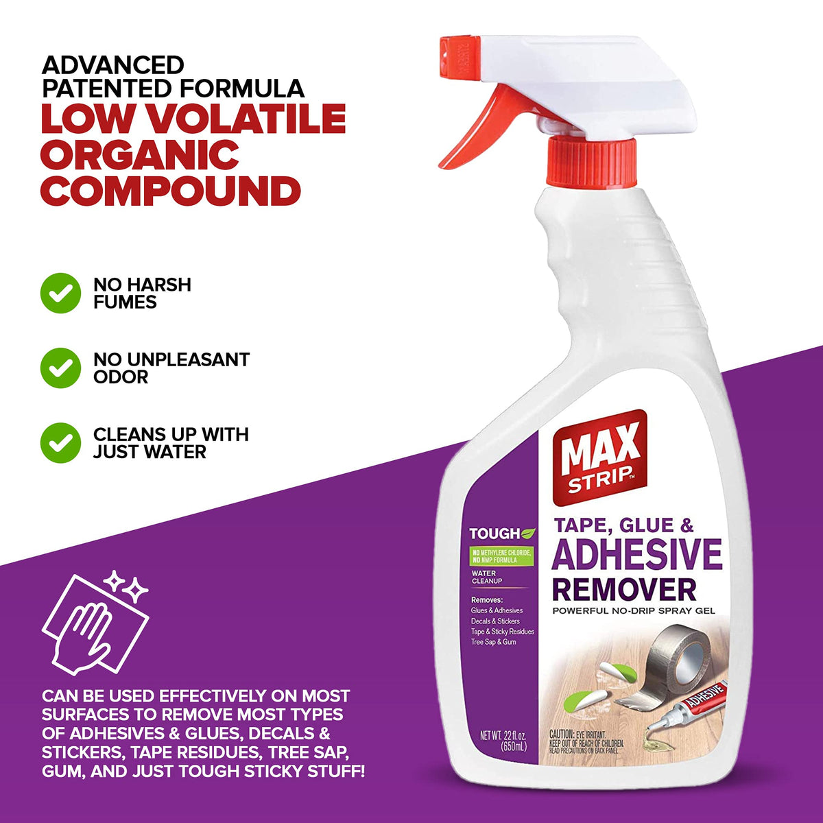 Max Strip works on wood and metal with a low-odor formula.