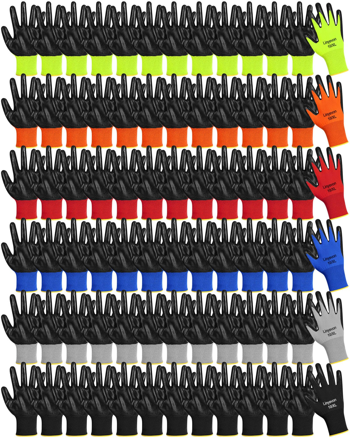 Maxcheck PU-coated gloves 54-pair pack for organized color-coded tasks