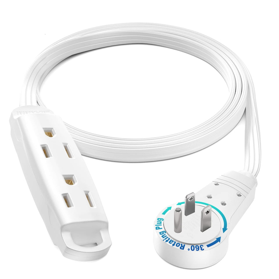 Maximm 360-degree rotating flat extension cord with angled plug for tight spaces