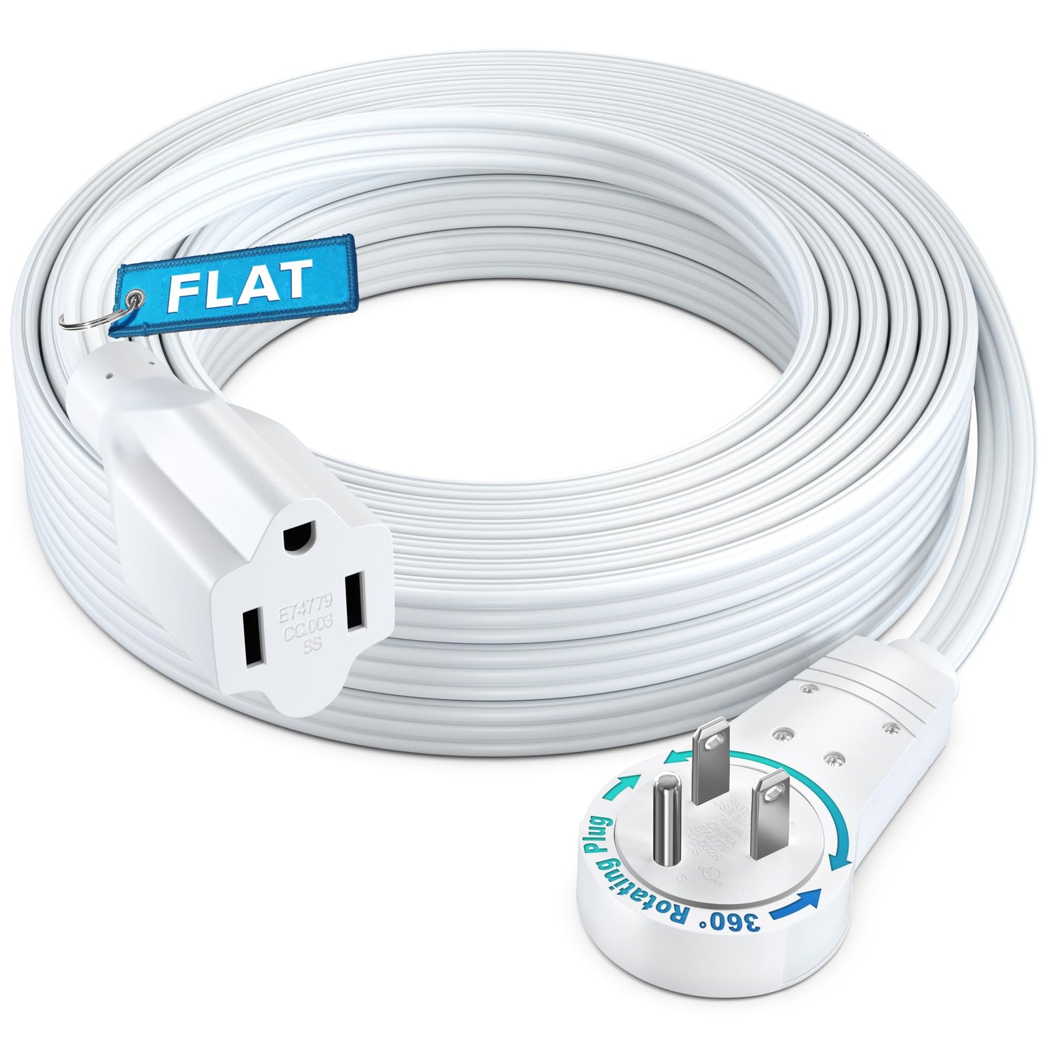 Maximm 360 rotating flat plug extension avoids blocking adjacent outlets.