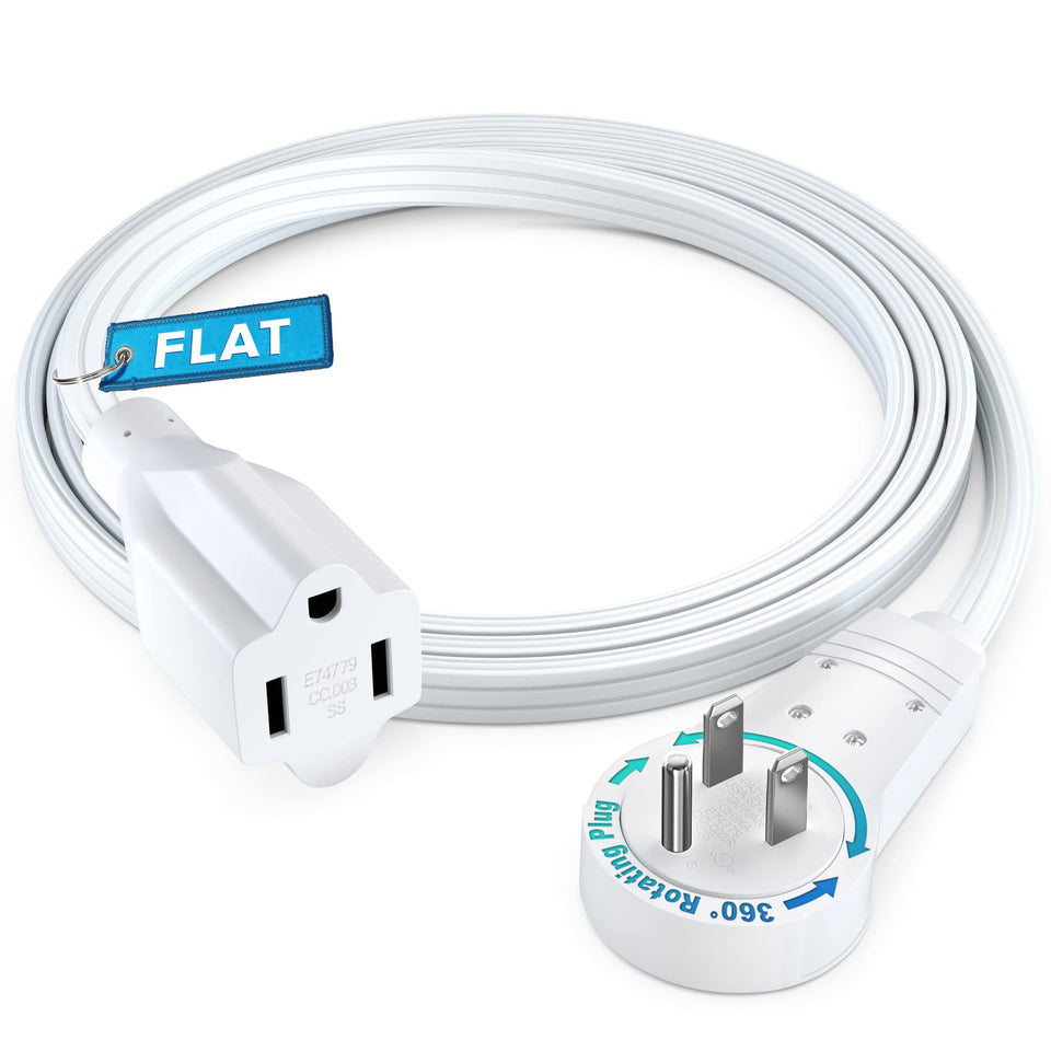 Maximm 360° rotating flat plug eases outlet clearance and saves space.