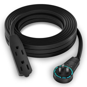 Maximm 360° rotating plug shows flexible orientation for space-saving outlets.