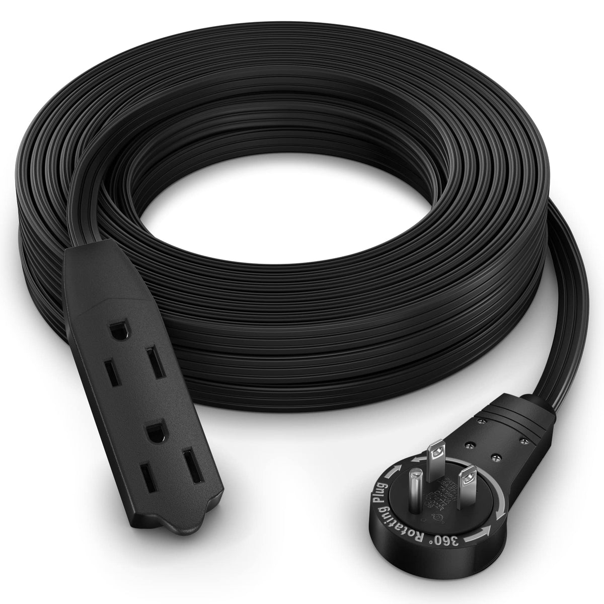 Maximm cable with 360° rotating flat plug for flexible placement behind furniture