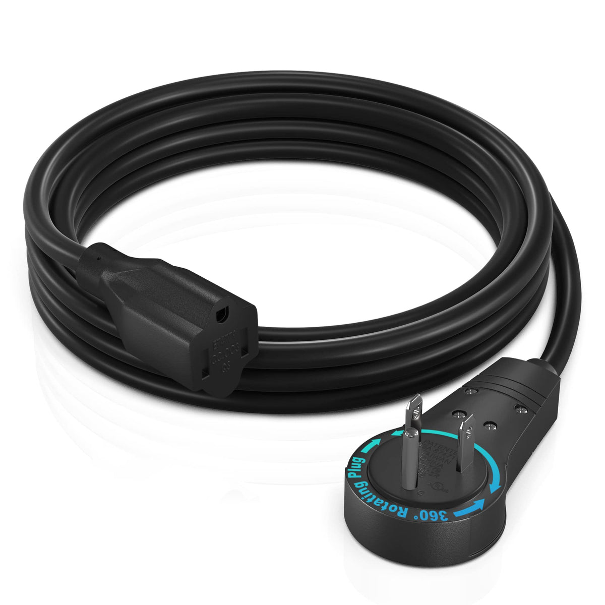 Maximm 6ft rotating flat plug enhances outlet access from any direction.