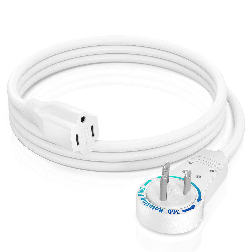 Maximm extension cord with 360° rotating plug for versatile outlet access.
