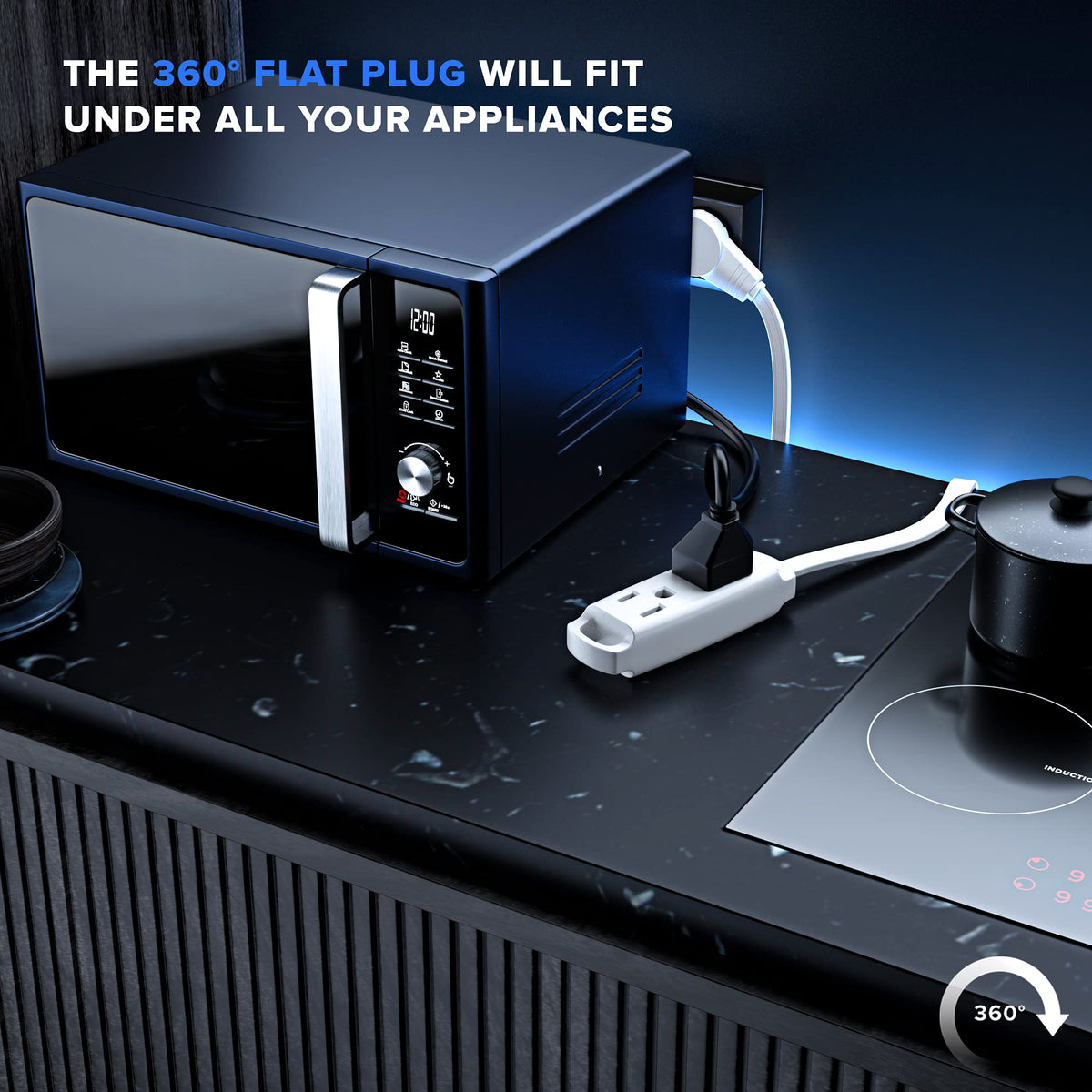 Maximm flat plug reaches under desks while outlets stay accessible