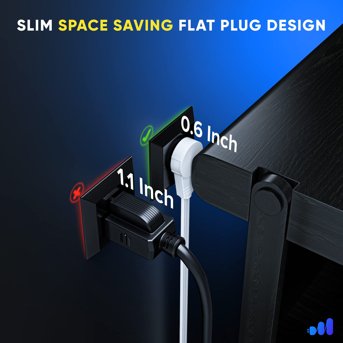 Maximm right-angle flat plug extension blends with low-profile setups.